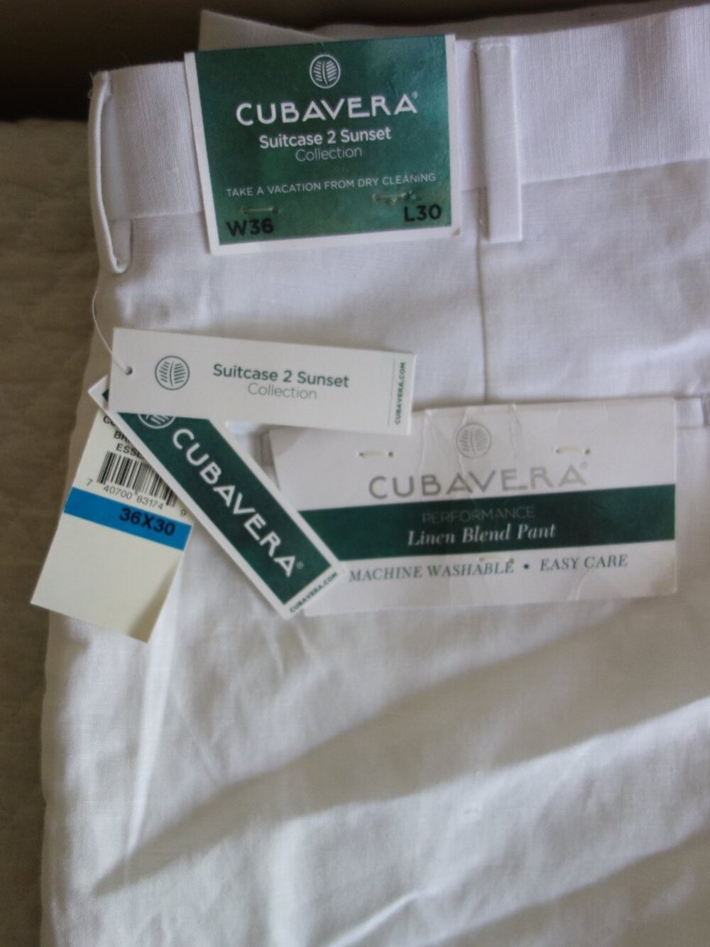 NWT CUBAVERA Suitcase 2 Sunset Collection Linen Blend White Pants – Mens 36x30